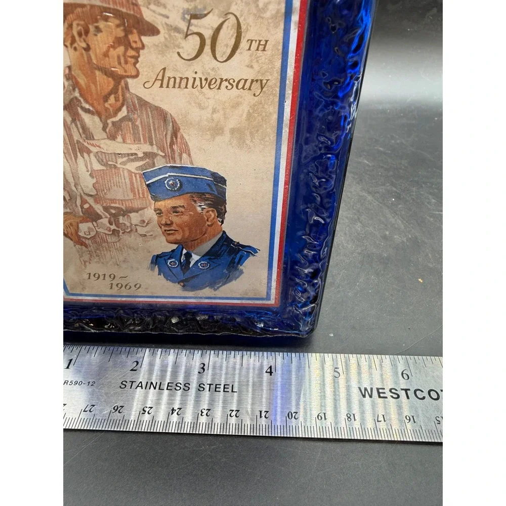 Vintage American Legion 50th Anniversary Cobalt Blue Glass Decanter J.W. Dant
